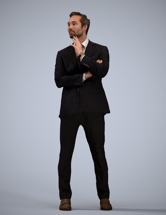 3D human model man formal business, photogrammetry scanned person for archviz