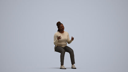 3D human model woman casual sitting, photogrammetry scanned person for archviz, standing pose render