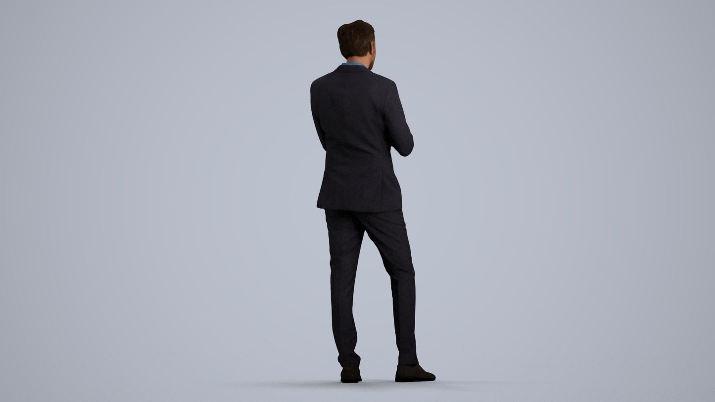 realistic 3D human man business, archviz people FBX OBJ for Blender, front view render