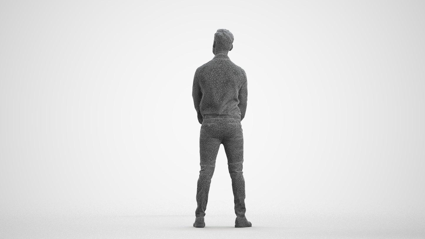 photogrammetry 3D man business standing, realistic human model archviz FBX, wireframe front view