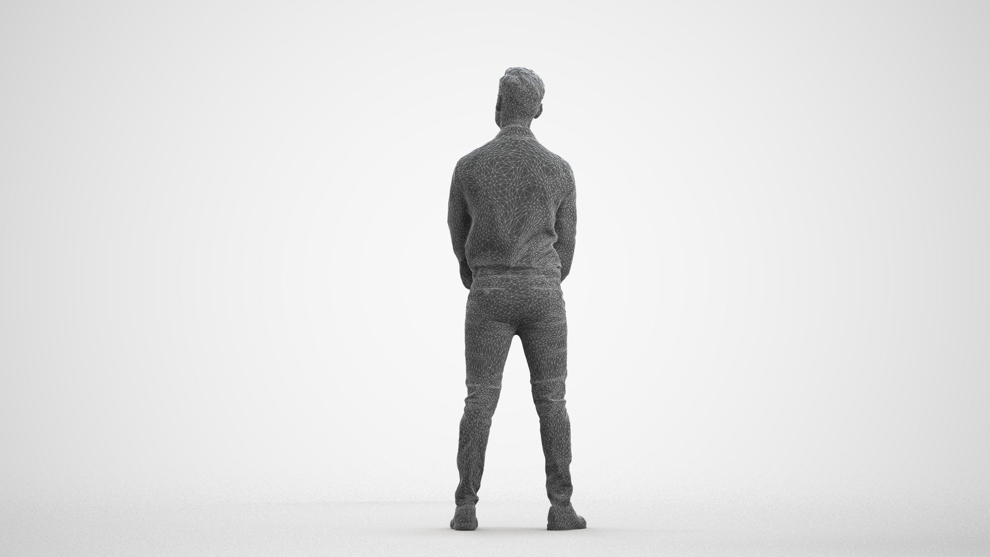 photogrammetry 3D man business standing, realistic human model archviz FBX, wireframe front view