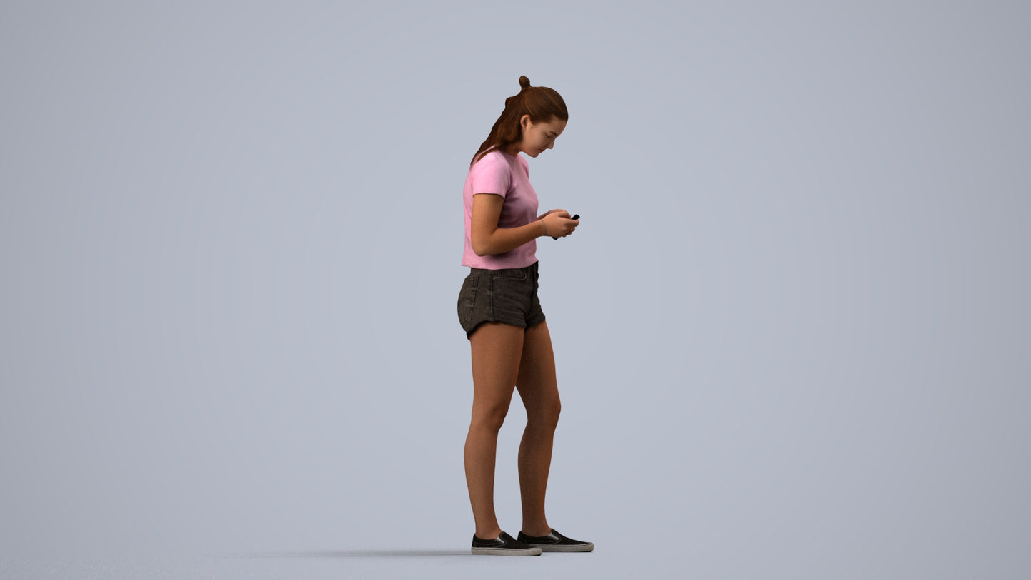 3D people model girl casual standing, scanned human for 3ds Max rendering, side view render