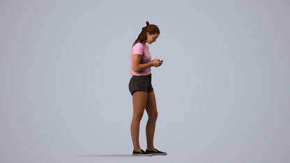 3D people model girl casual standing, scanned human for 3ds Max rendering, side view render