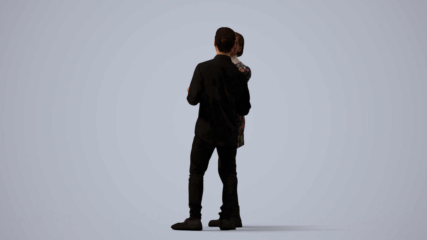 scanned 3D woman casual couple, photogrammetry people for Enscape and V-Ray, three-quarter view render