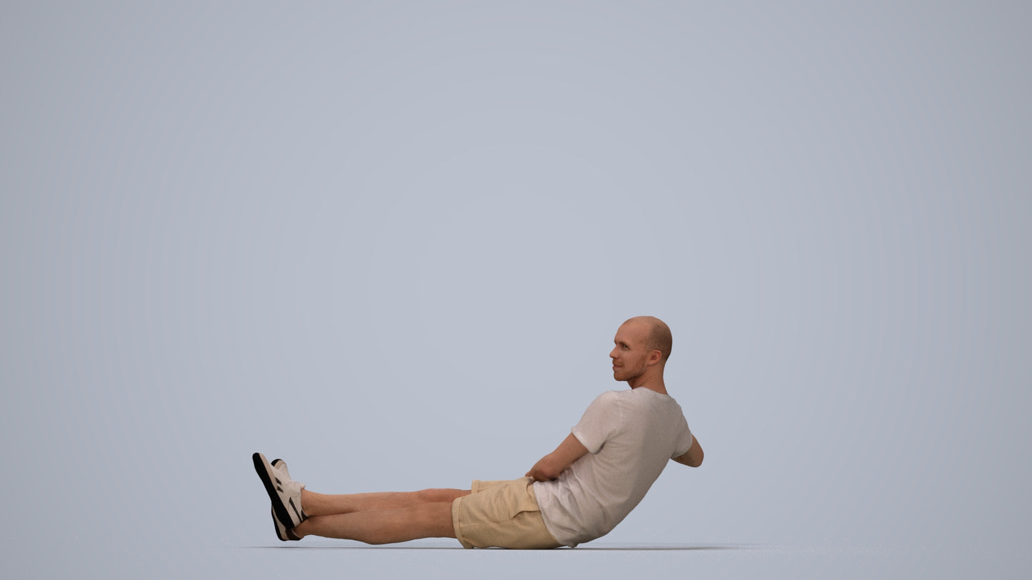 3D scanned man sitting casual, photorealistic archviz people for Enscape and SketchUp, top-down view render