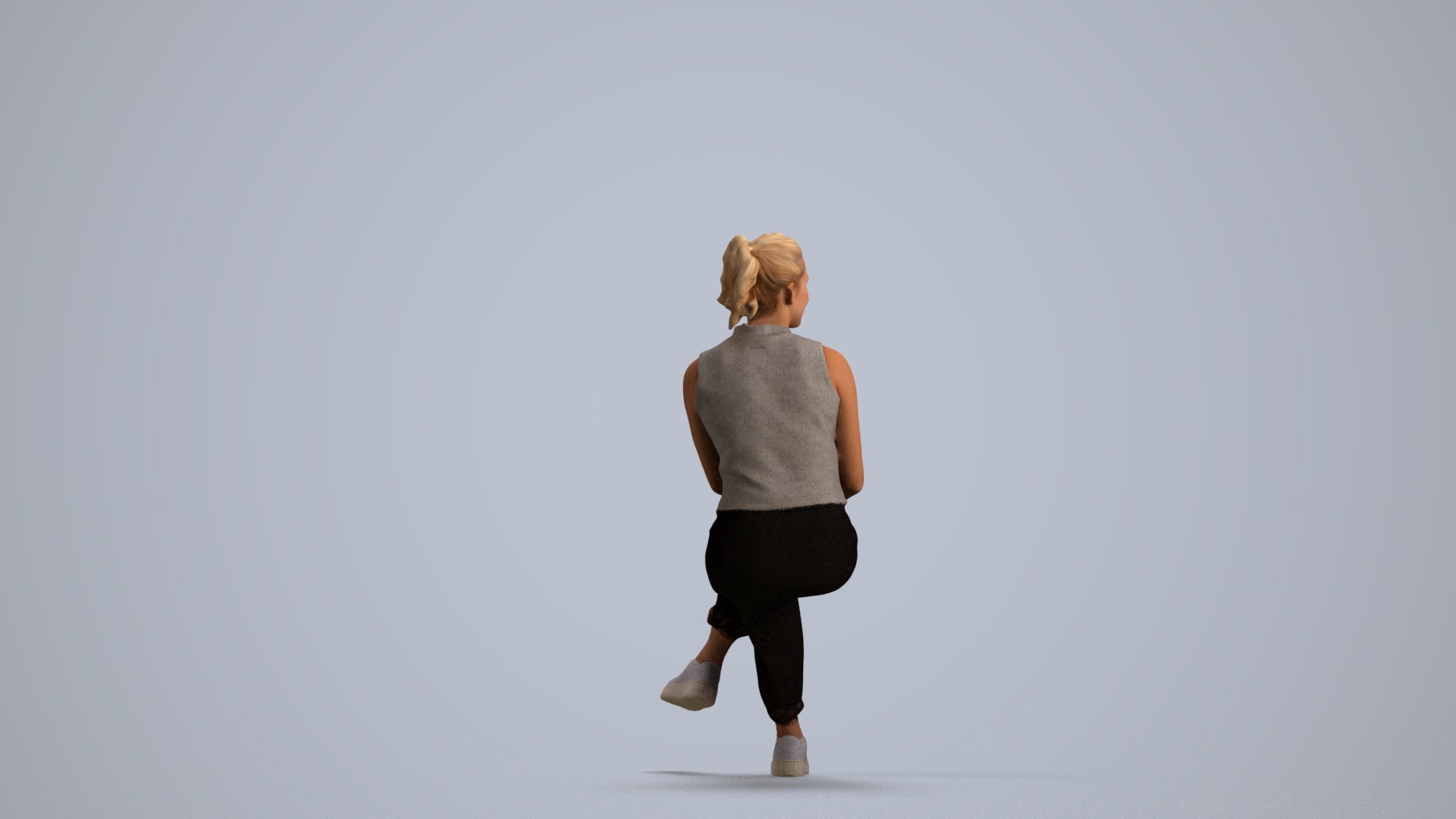 realistic 3D woman casual sitting, scanned archviz people for Blender and 3ds Max, front view render