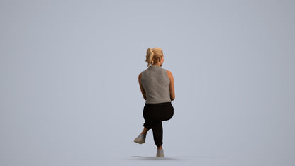 realistic 3D woman casual sitting, scanned archviz people for Blender and 3ds Max, front view render
