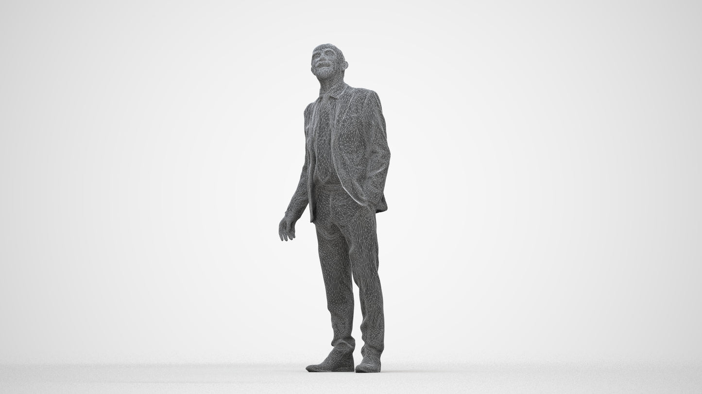 3D people model senior man business, scanned human for 3ds Max rendering, wireframe back view