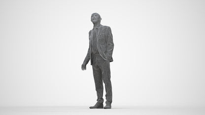 3D people model senior man business, scanned human for 3ds Max rendering, wireframe back view