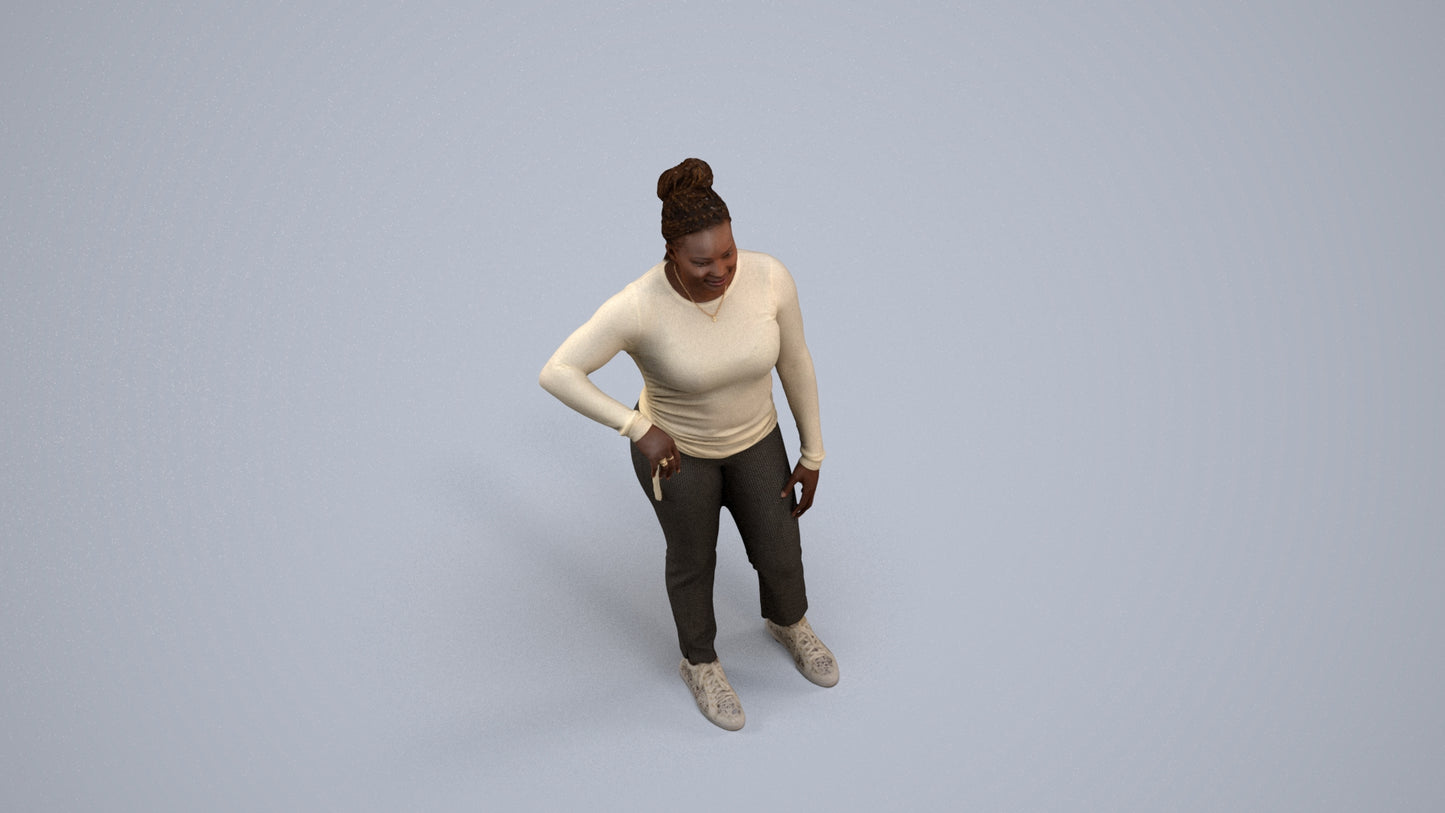 scanned 3D woman casual standing, photogrammetry people for Enscape and V-Ray, back view render