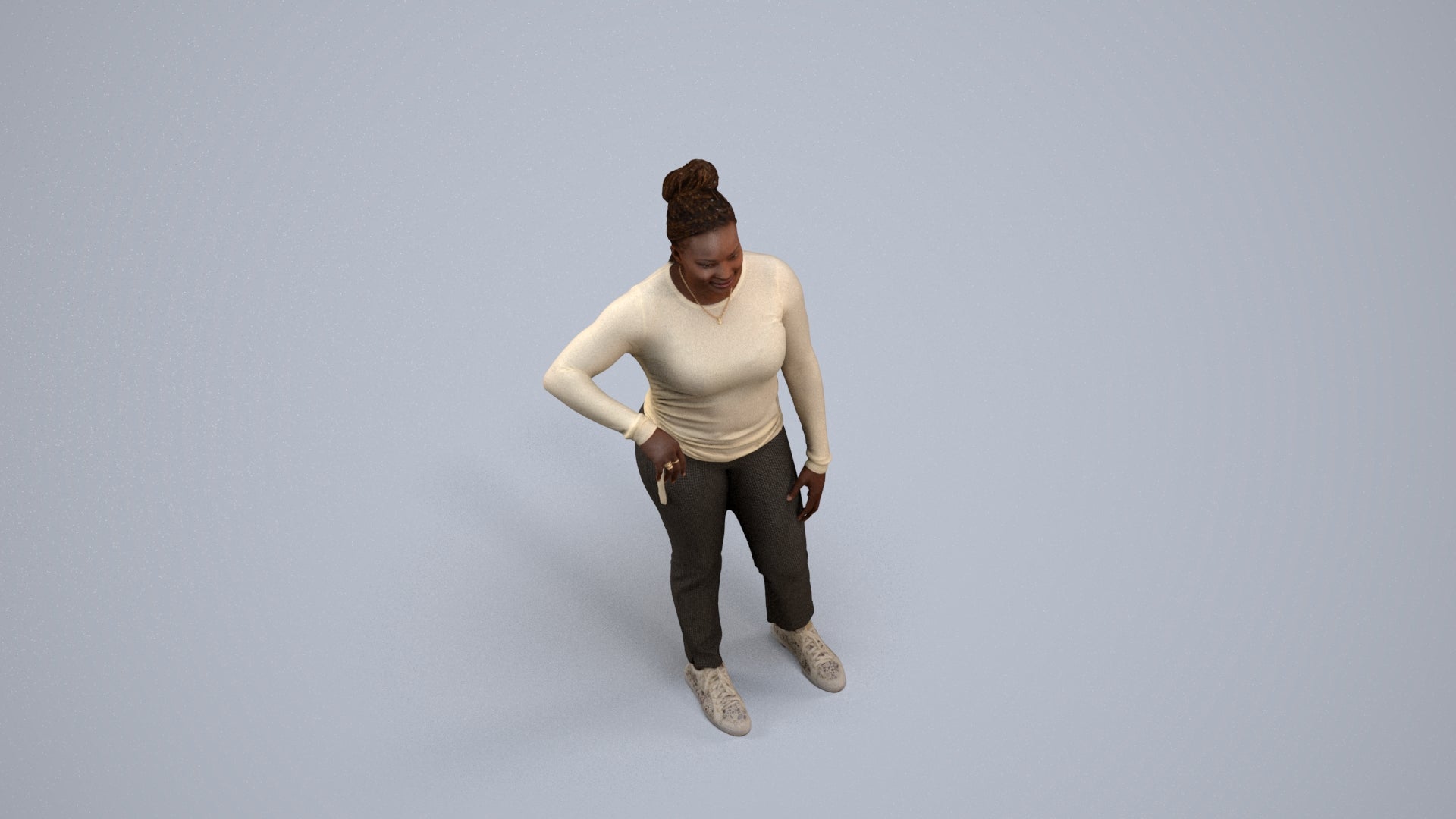 scanned 3D woman casual standing, photogrammetry people for Enscape and V-Ray, back view render