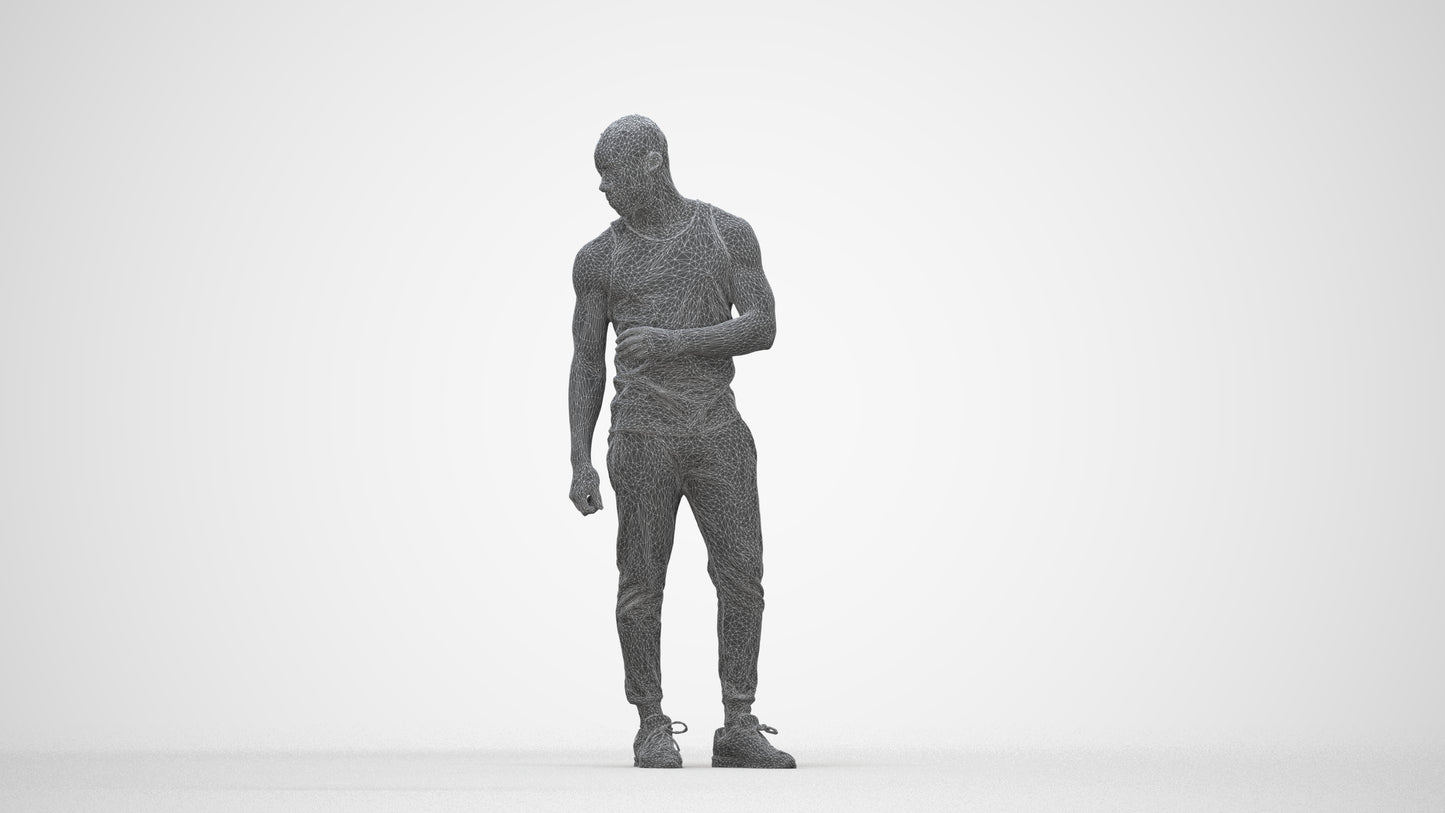 photogrammetry 3D man casual standing, realistic human model archviz FBX, wireframe back view