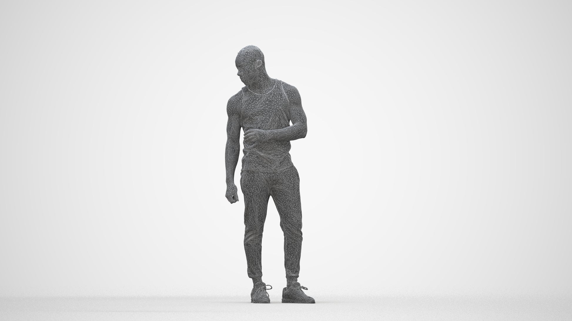 photogrammetry 3D man casual standing, realistic human model archviz FBX, wireframe back view