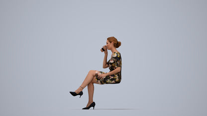 realistic 3D people woman casual sitting, render-ready for V-Ray and Corona, FBX OBJ, top-down view render