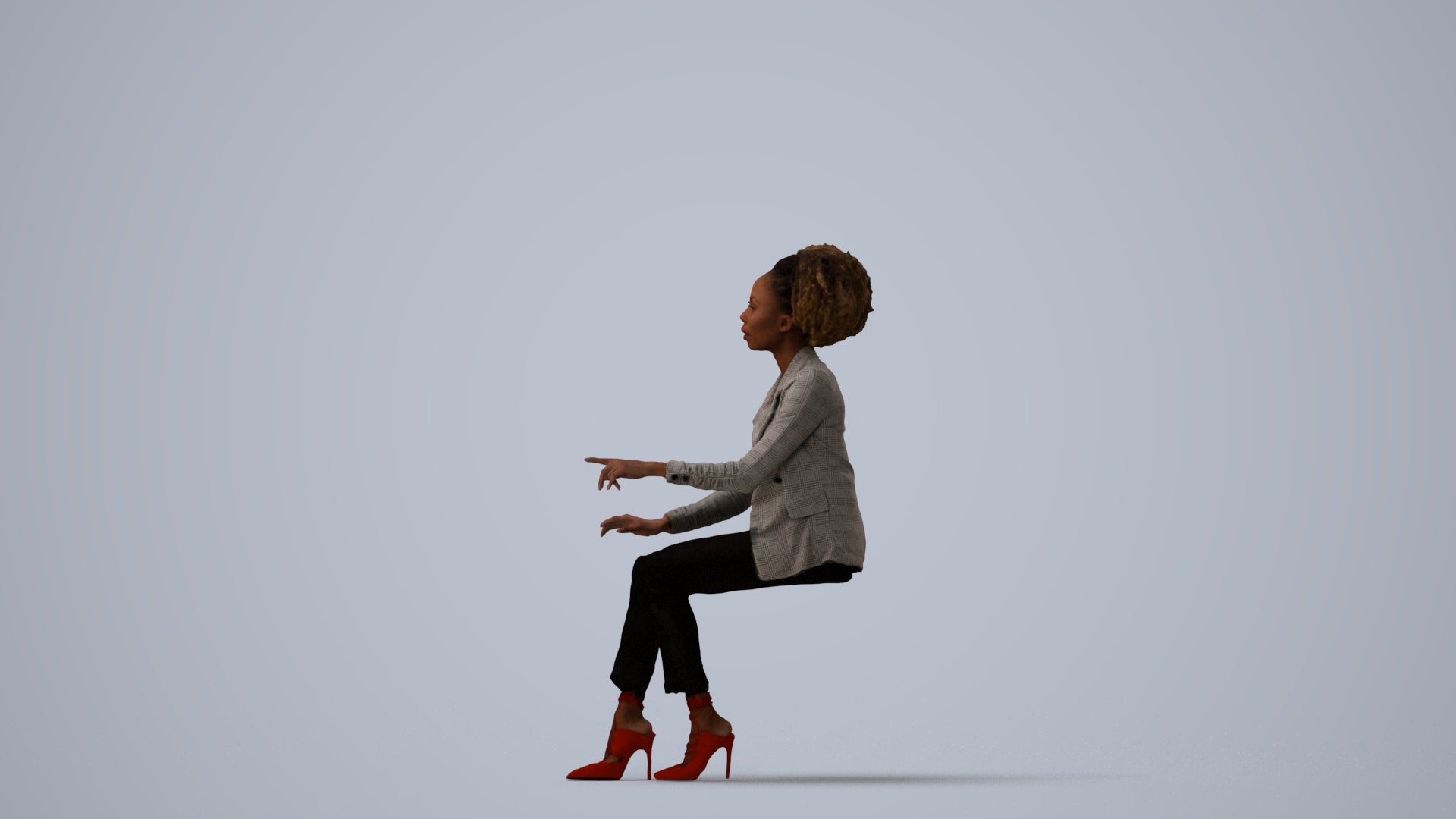 realistic 3D people woman business sitting, render-ready for V-Ray and Corona, FBX OBJ, three-quarter view render