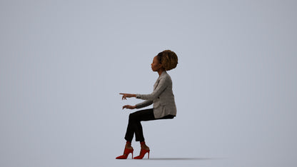 realistic 3D people woman business sitting, render-ready for V-Ray and Corona, FBX OBJ, three-quarter view render