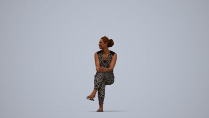 photogrammetry 3D woman casual sitting, realistic human model archviz FBX, top-down view render