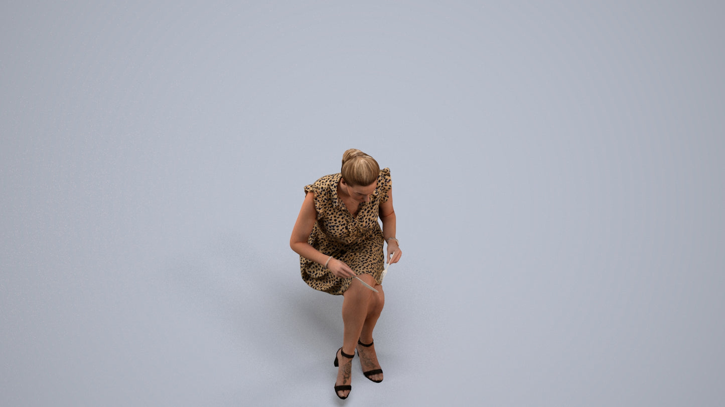 3D scanned woman sitting casual, photorealistic archviz people for Enscape and SketchUp, back view render