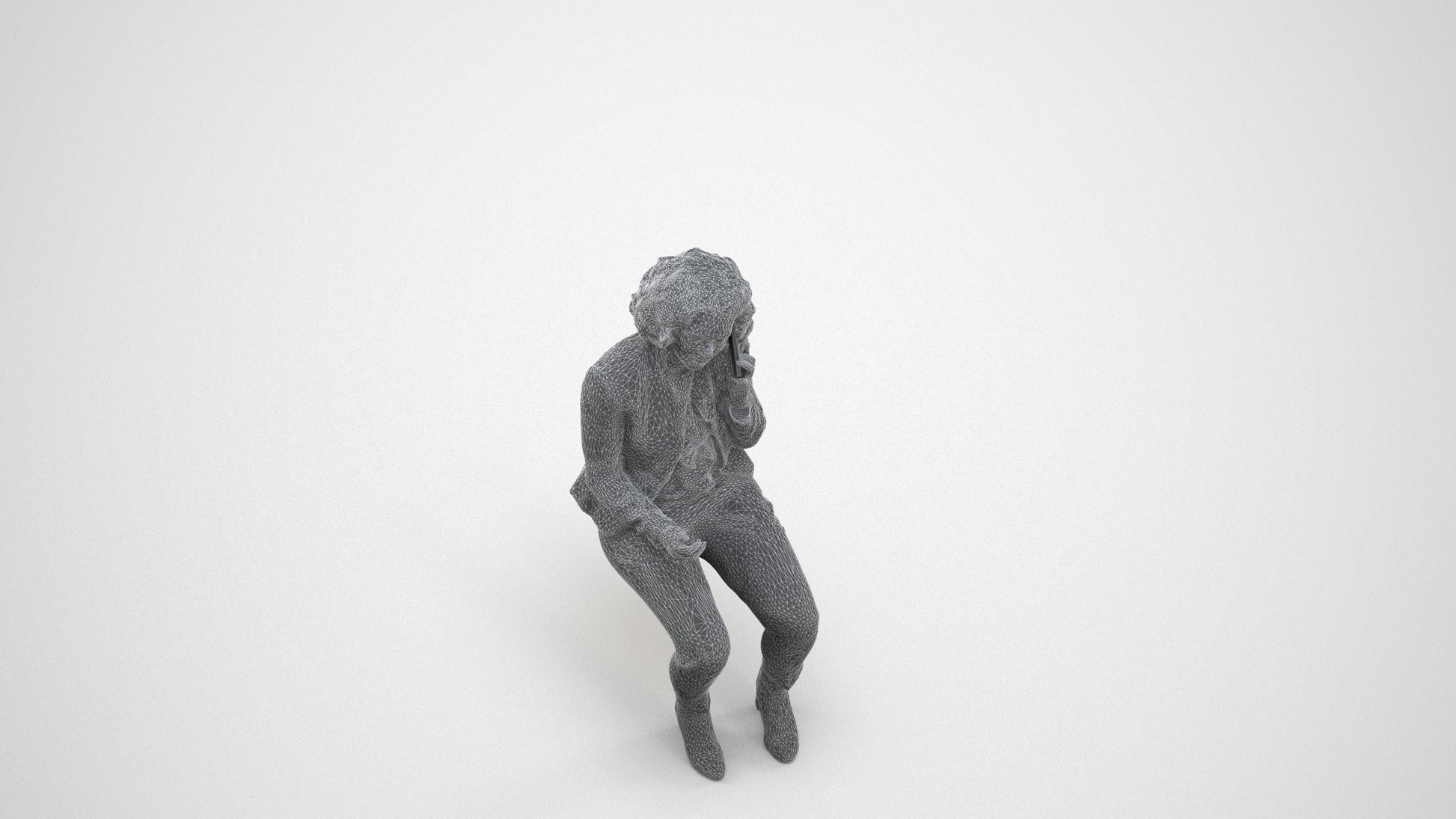 3D human model woman business, photogrammetry scanned person for archviz, wireframe side view