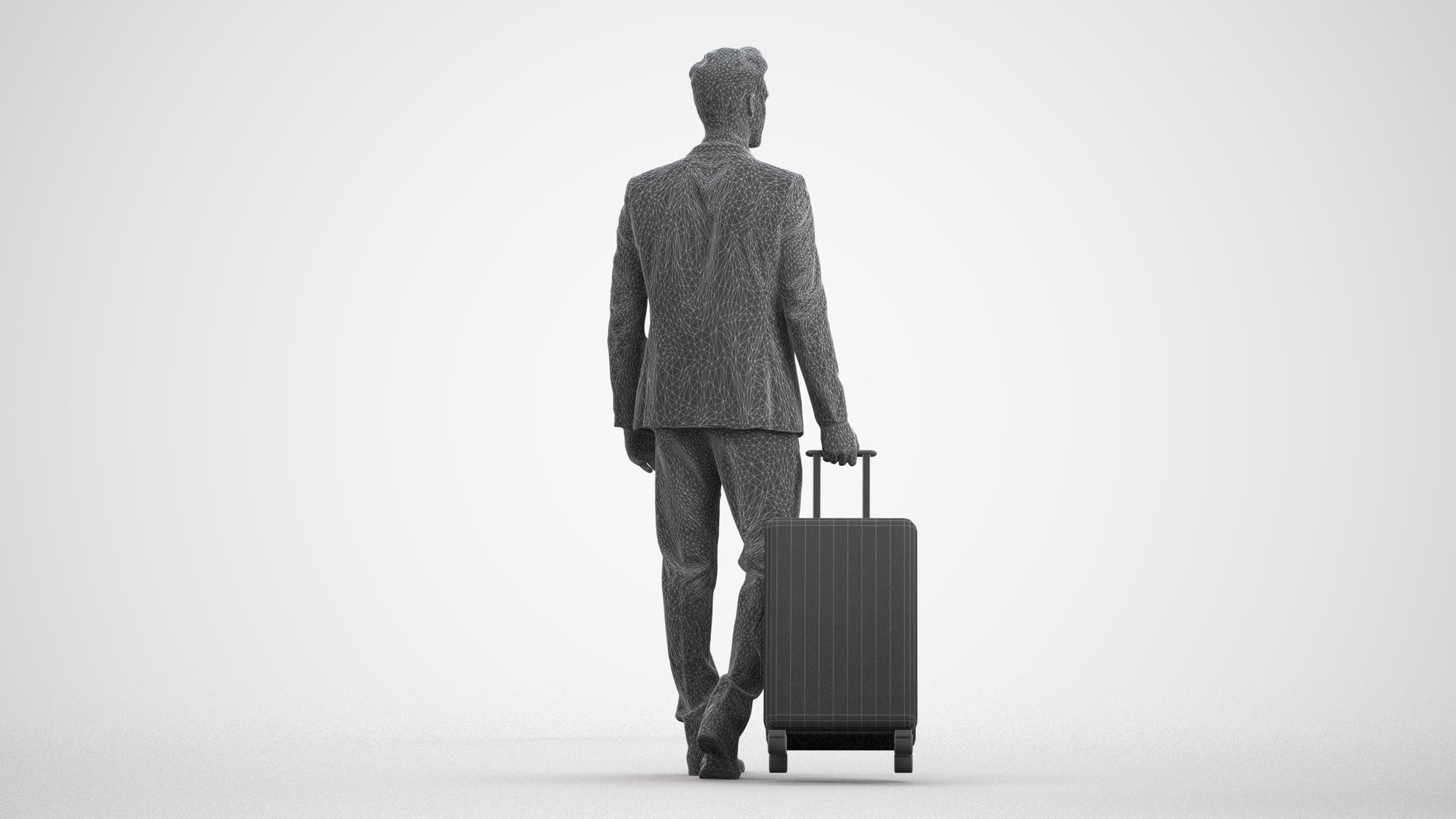 realistic 3D human man business, archviz people FBX OBJ for Blender, wireframe front view