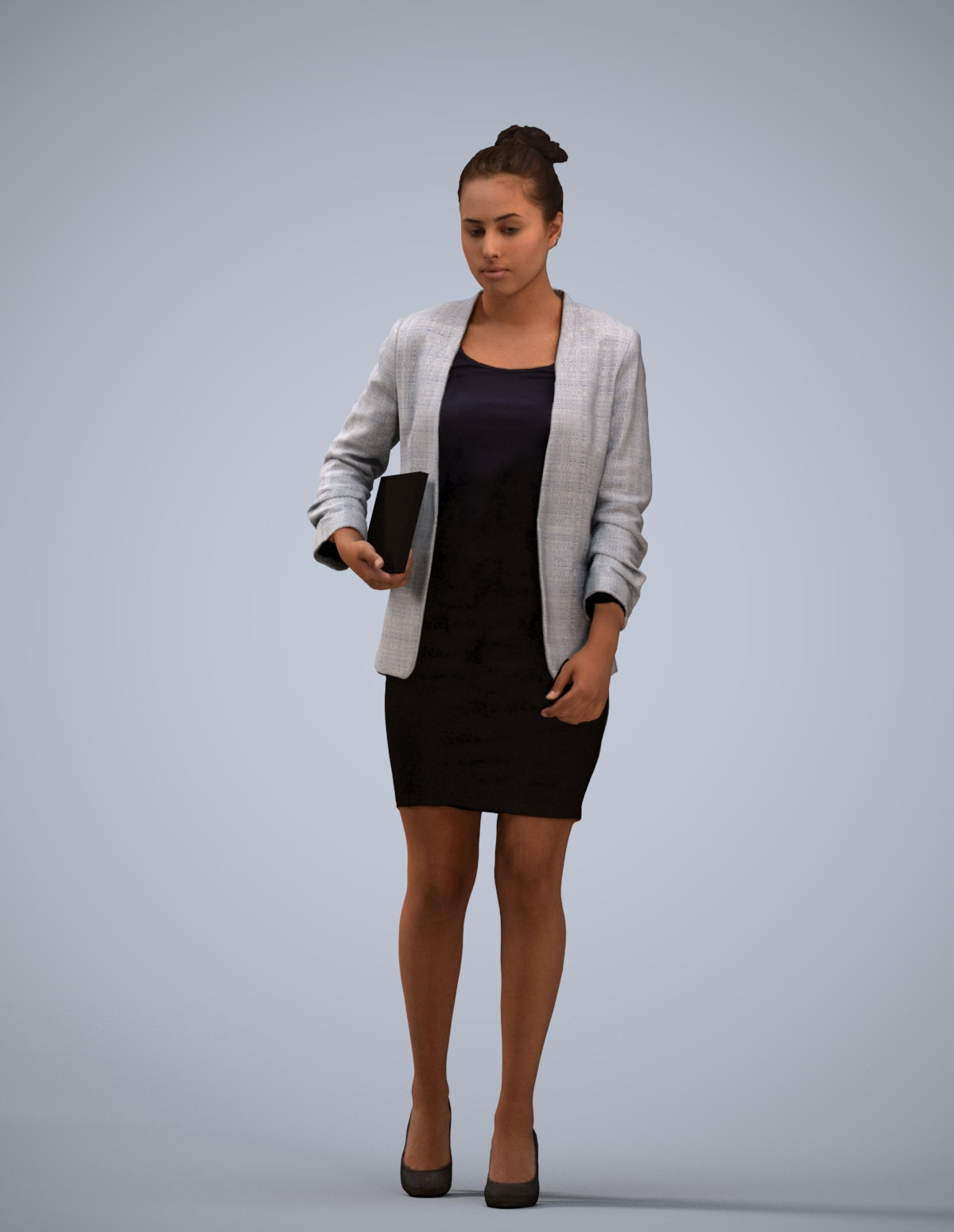 3D human model woman business, photogrammetry scanned person for archviz