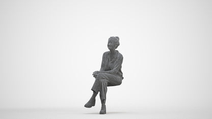 photogrammetry 3D woman casual sitting, realistic human model archviz FBX, three-quarter front view render