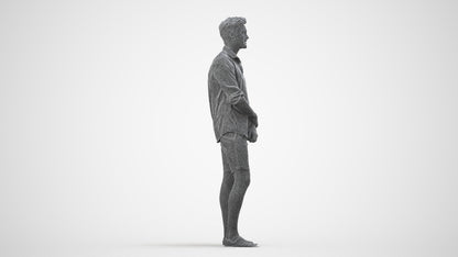 3D scanned man standing casual, photorealistic archviz people for Enscape and SketchUp, wireframe side view