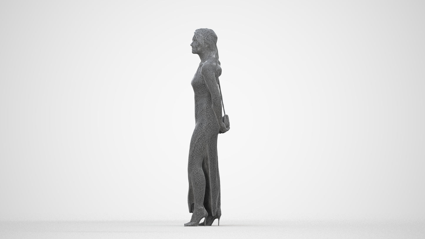 3D scanned woman formalaffairs formal, photorealistic archviz people for Enscape and SketchUp, wireframe back view