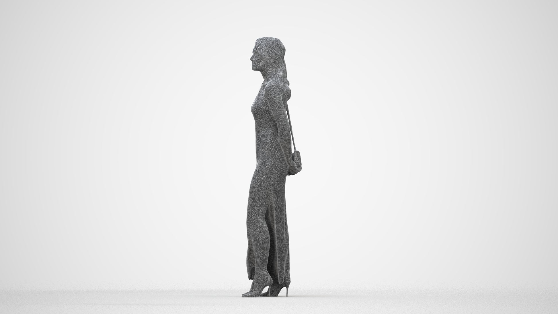 3D scanned woman formalaffairs formal, photorealistic archviz people for Enscape and SketchUp, wireframe back view