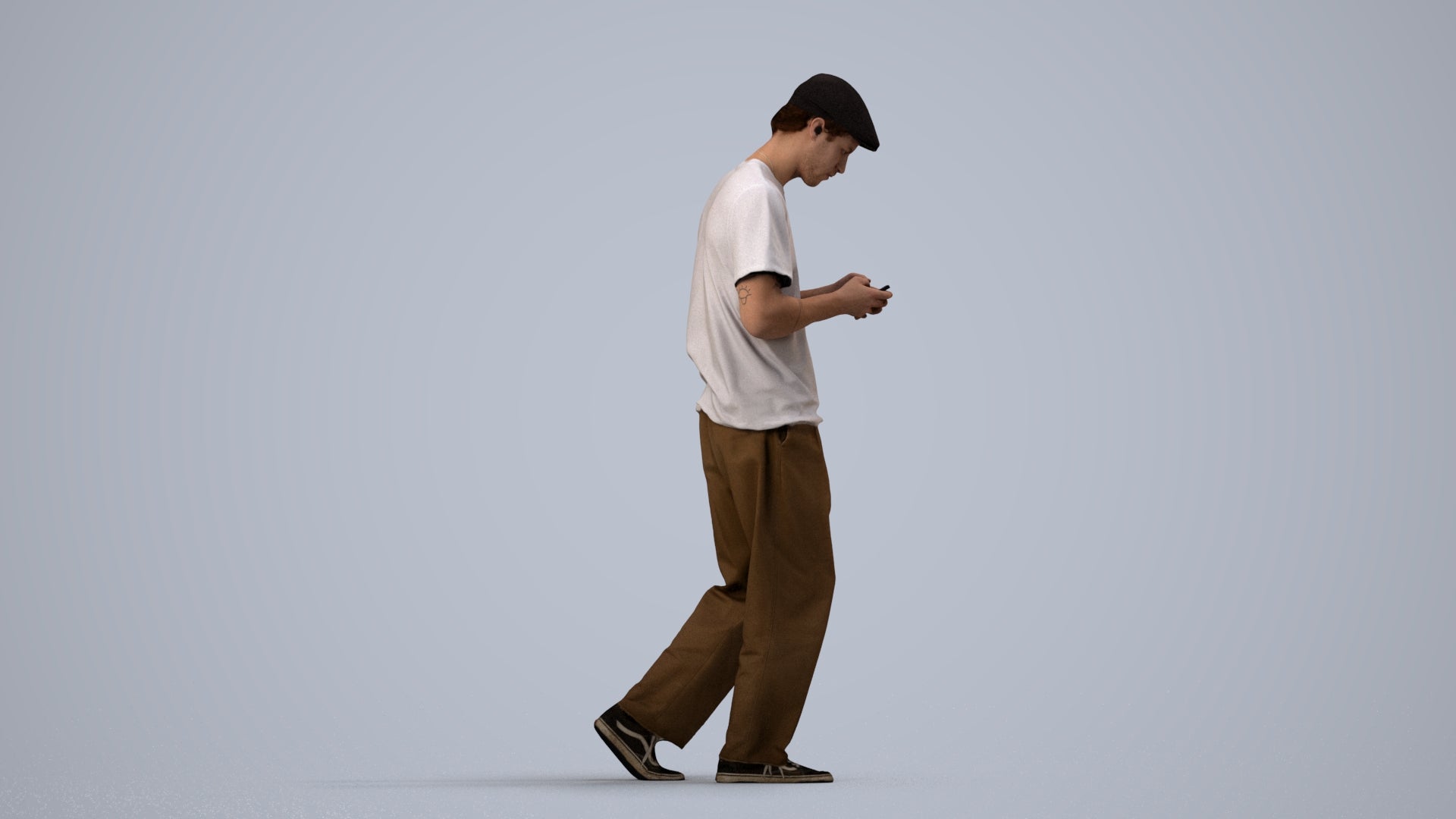 photogrammetry 3D man casual walking, realistic human model archviz FBX, side view render