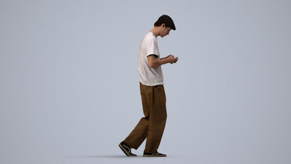 photogrammetry 3D man casual walking, realistic human model archviz FBX, side view render