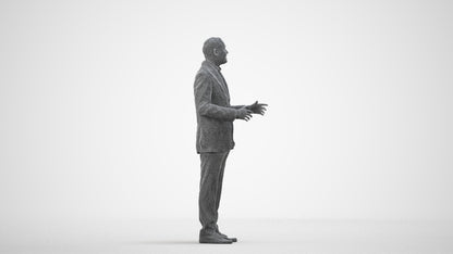 3D scanned man standing formal, photorealistic archviz people for Enscape and SketchUp, wireframe side view
