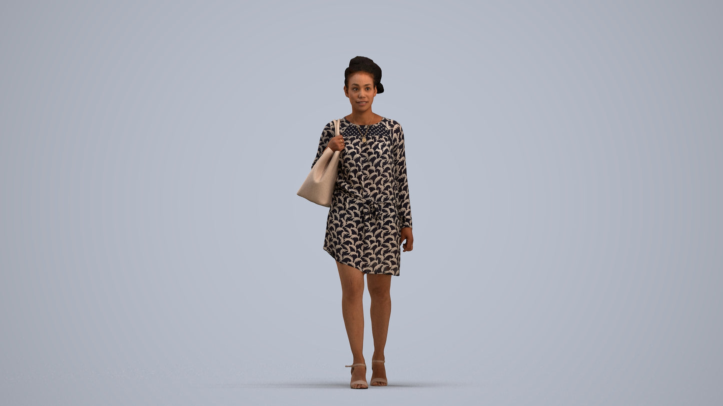 scanned 3D woman casual walking, photogrammetry people for Enscape and V-Ray, standing pose render
