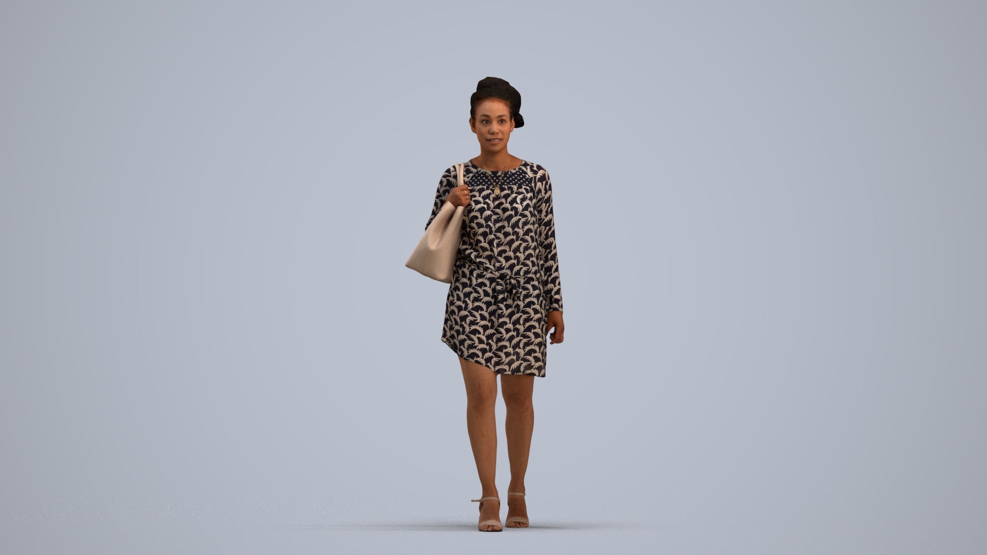 scanned 3D woman casual walking, photogrammetry people for Enscape and V-Ray, standing pose render