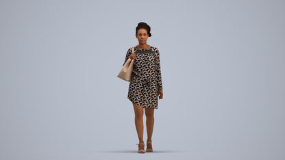 scanned 3D woman casual walking, photogrammetry people for Enscape and V-Ray, standing pose render