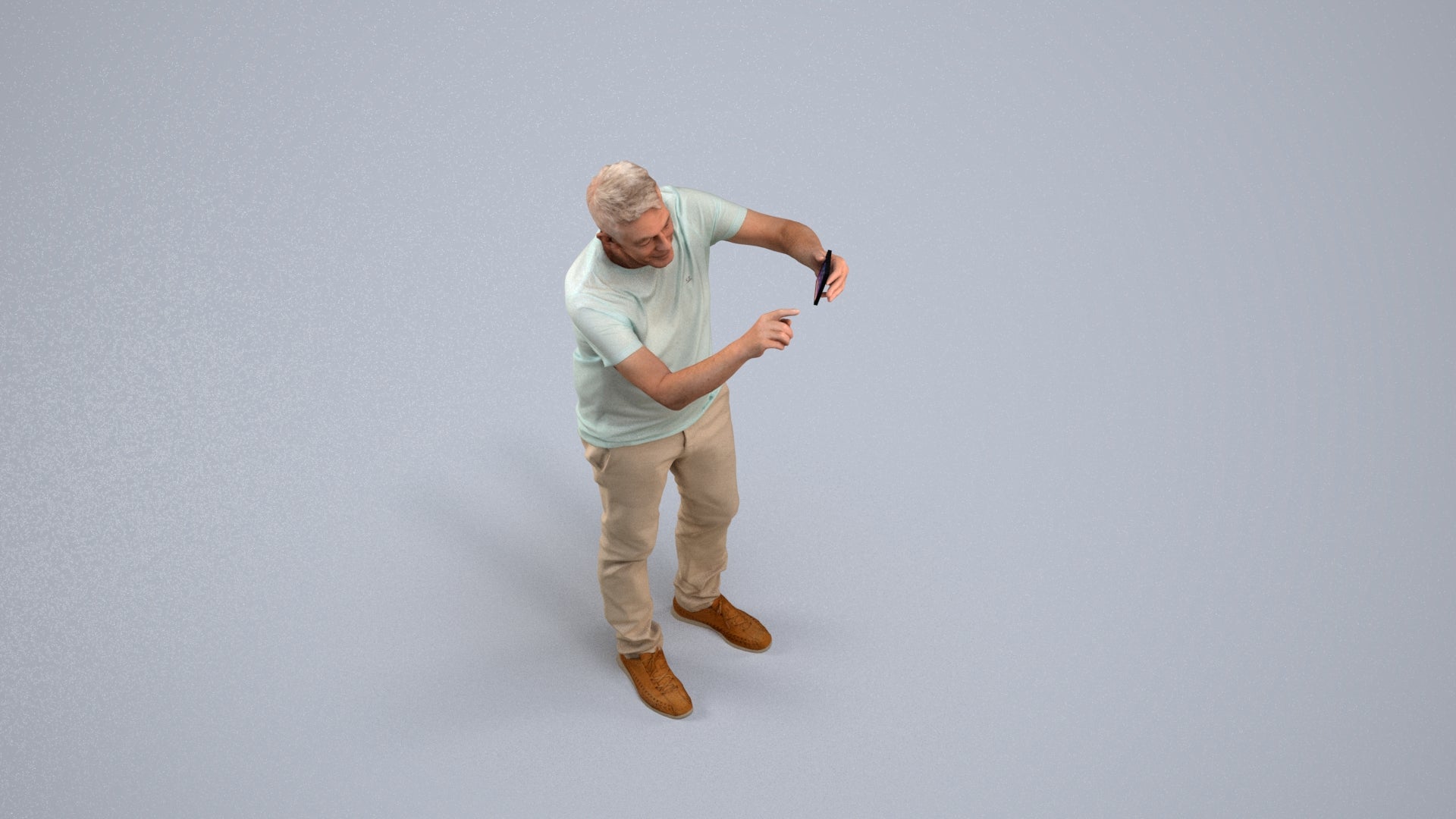 3D human model senior man casual standing, photogrammetry scanned person for archviz, back view render