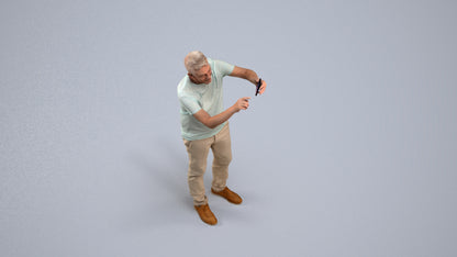 3D human model senior man casual standing, photogrammetry scanned person for archviz, back view render