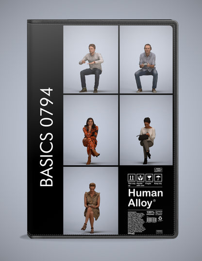 realistic 3D people sitting set, 5 render-ready models for V-Ray and Corona