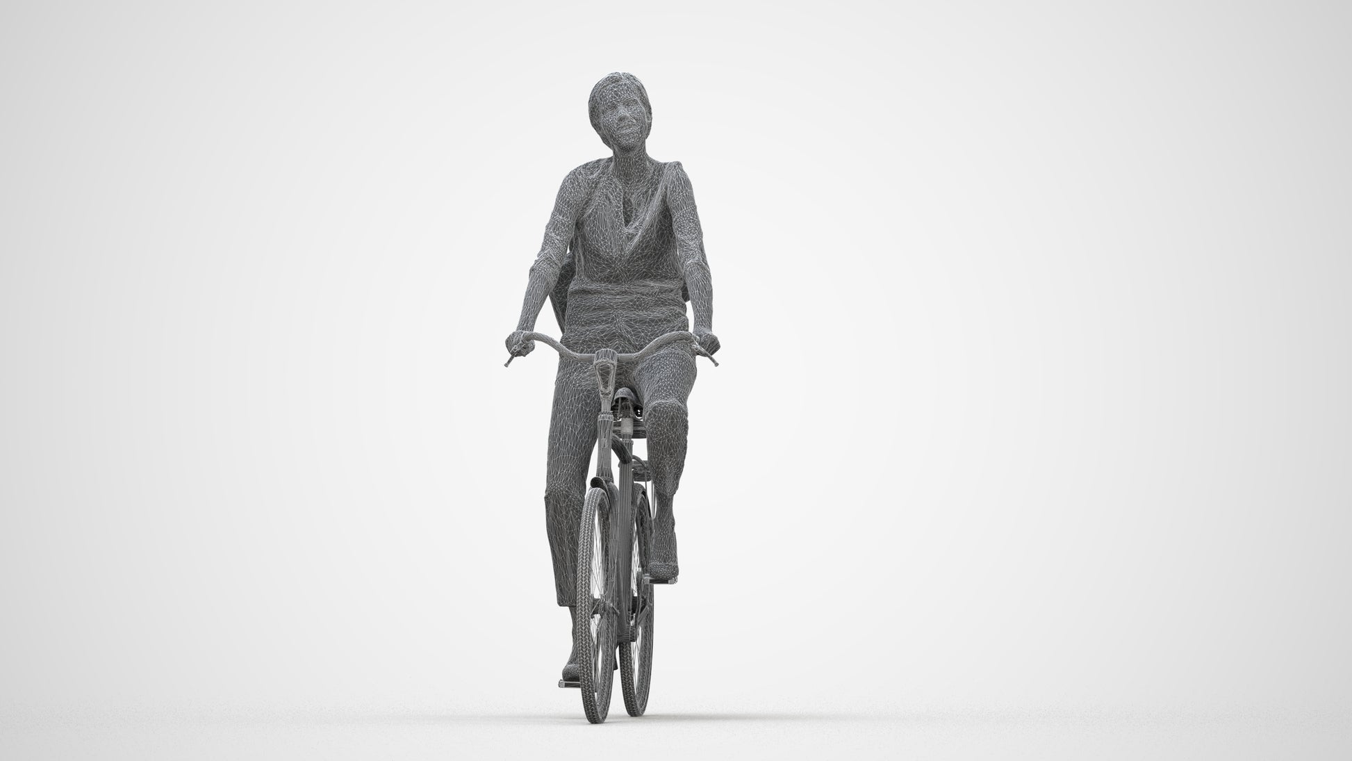 3D scanned woman cycling casual, photorealistic archviz people for Enscape and SketchUp, wireframe back view