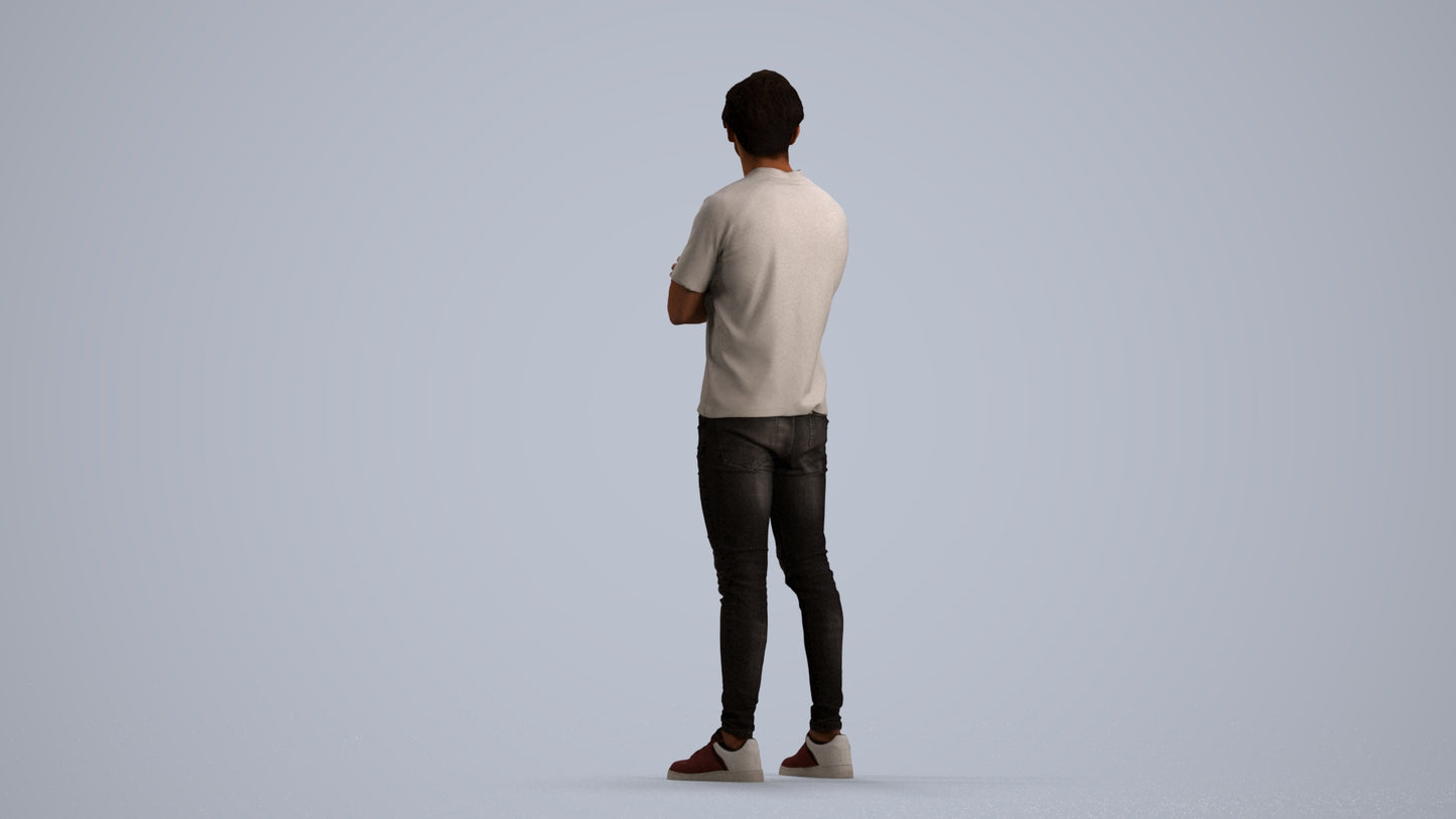 3D people model man casual standing, scanned human for 3ds Max rendering, front view render