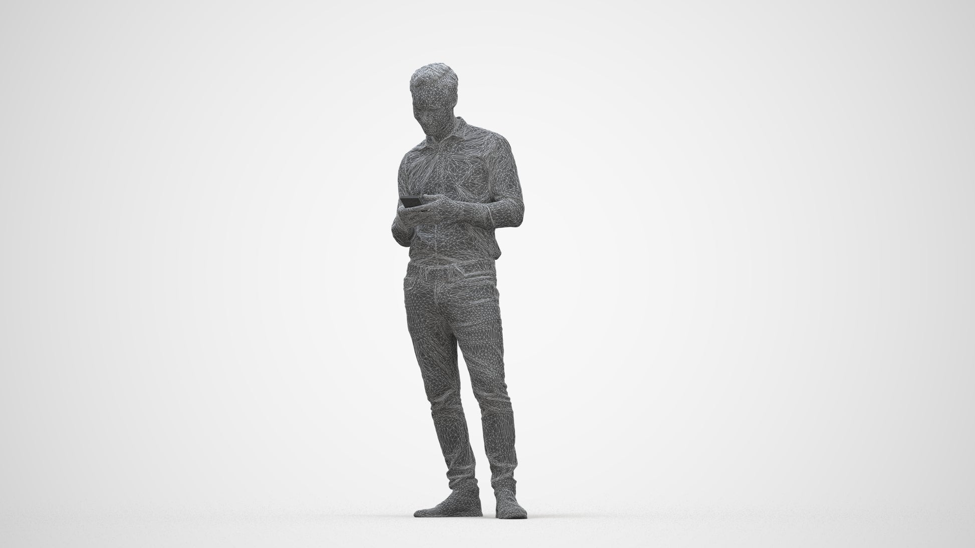 3D people model man casual standing, scanned human for 3ds Max rendering, wireframe back view