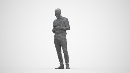 3D people model man casual standing, scanned human for 3ds Max rendering, wireframe back view