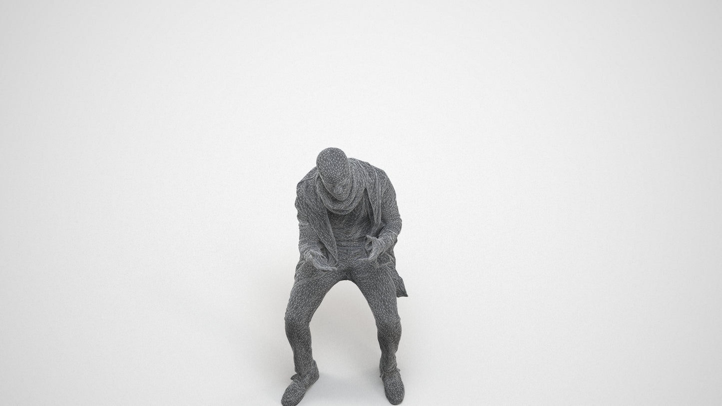 realistic 3D man casual pool, scanned archviz people for Blender and 3ds Max, wireframe three-quarter view