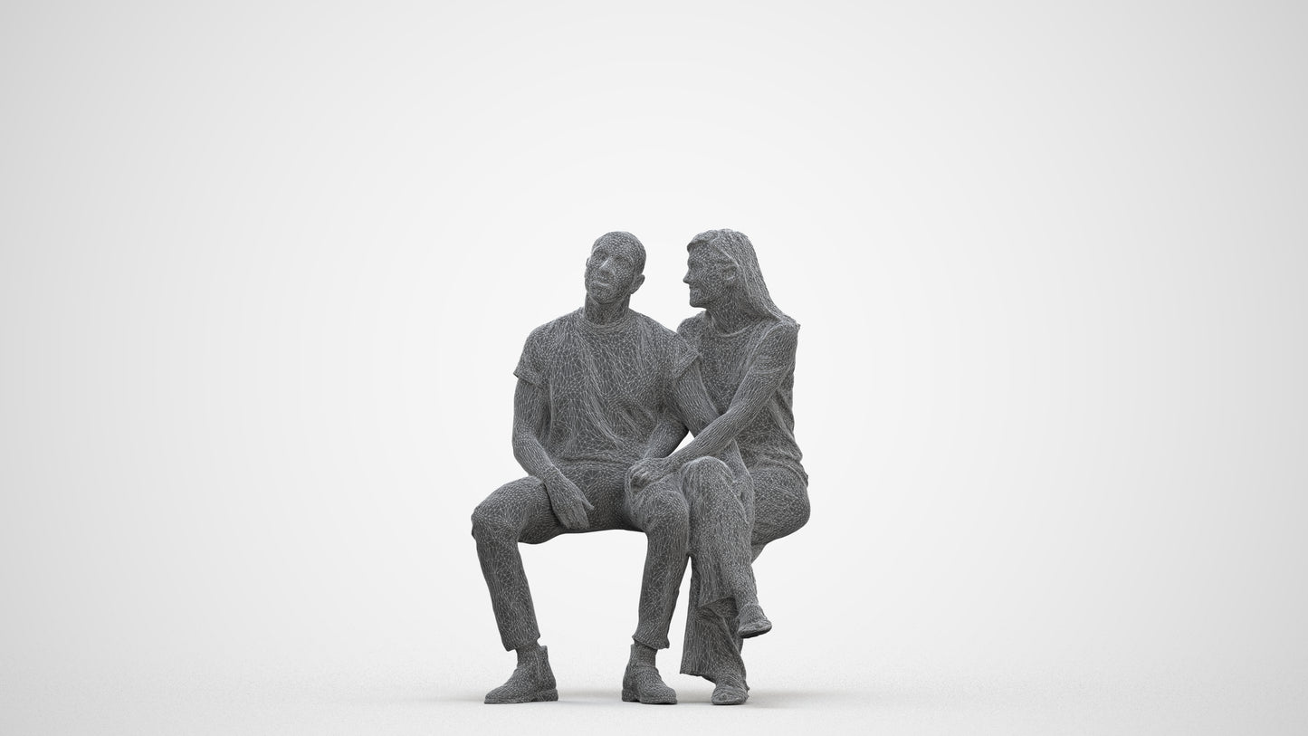 realistic 3D woman casual couple, scanned archviz people for Blender and 3ds Max, three-quarter front view render