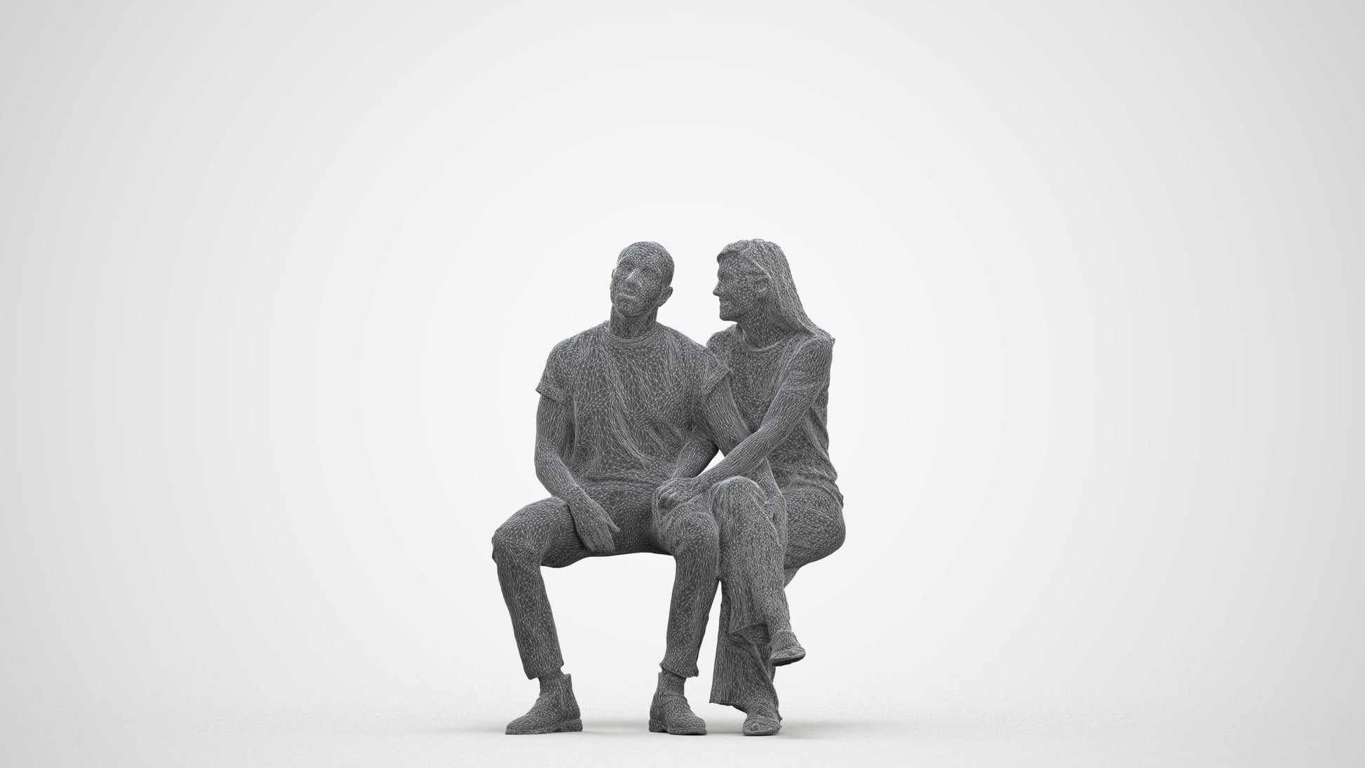 realistic 3D woman casual couple, scanned archviz people for Blender and 3ds Max, three-quarter front view render