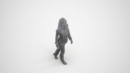 realistic 3D human woman casual walking, archviz people FBX OBJ for Blender, wireframe three-quarter view