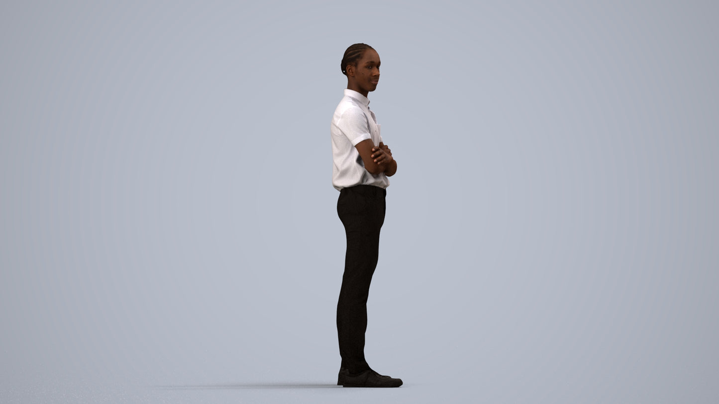 realistic 3D boy hospitality, scanned archviz people for Blender and 3ds Max, side view render