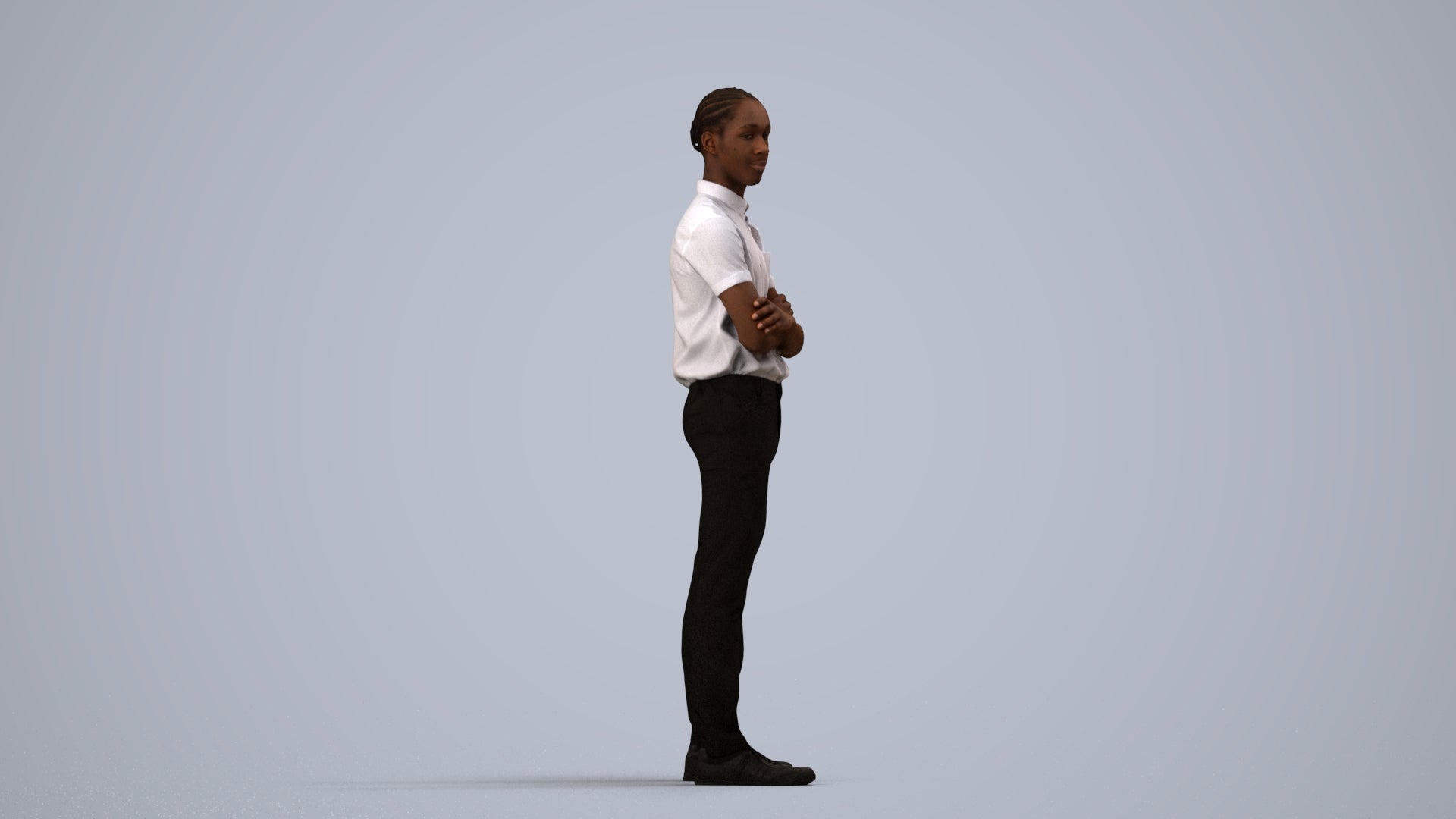realistic 3D boy hospitality, scanned archviz people for Blender and 3ds Max, side view render