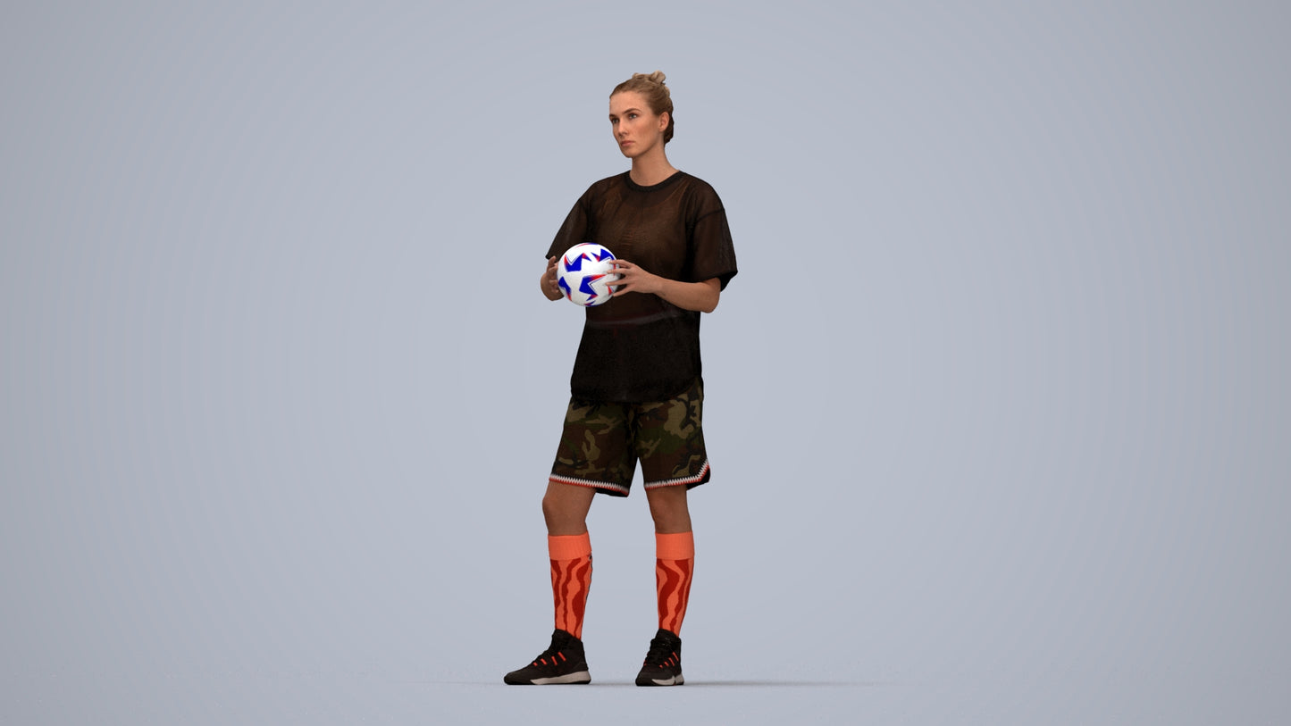 3D people model woman sport, scanned human for 3ds Max rendering, top-down view render