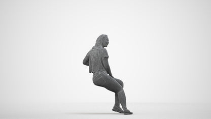 realistic 3D people woman casual sitting, render-ready for V-Ray and Corona, FBX OBJ, wireframe side view